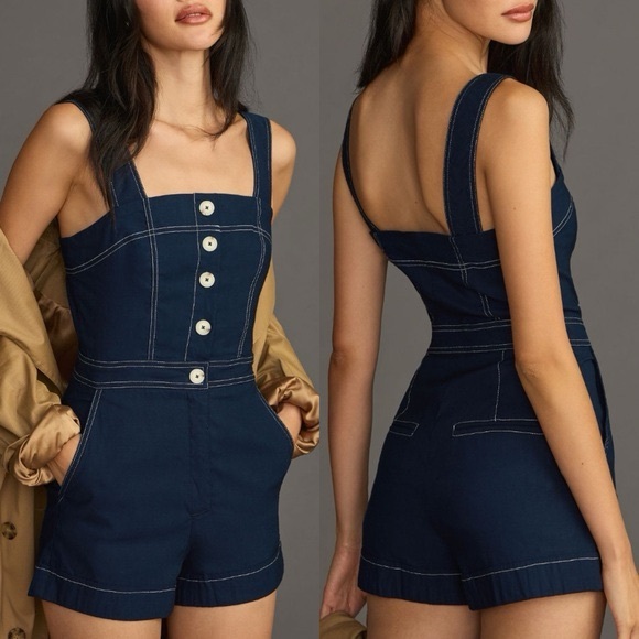 Maeve Pants - Anthropologie Maeve The Portside Button-Front Romper - Size 0